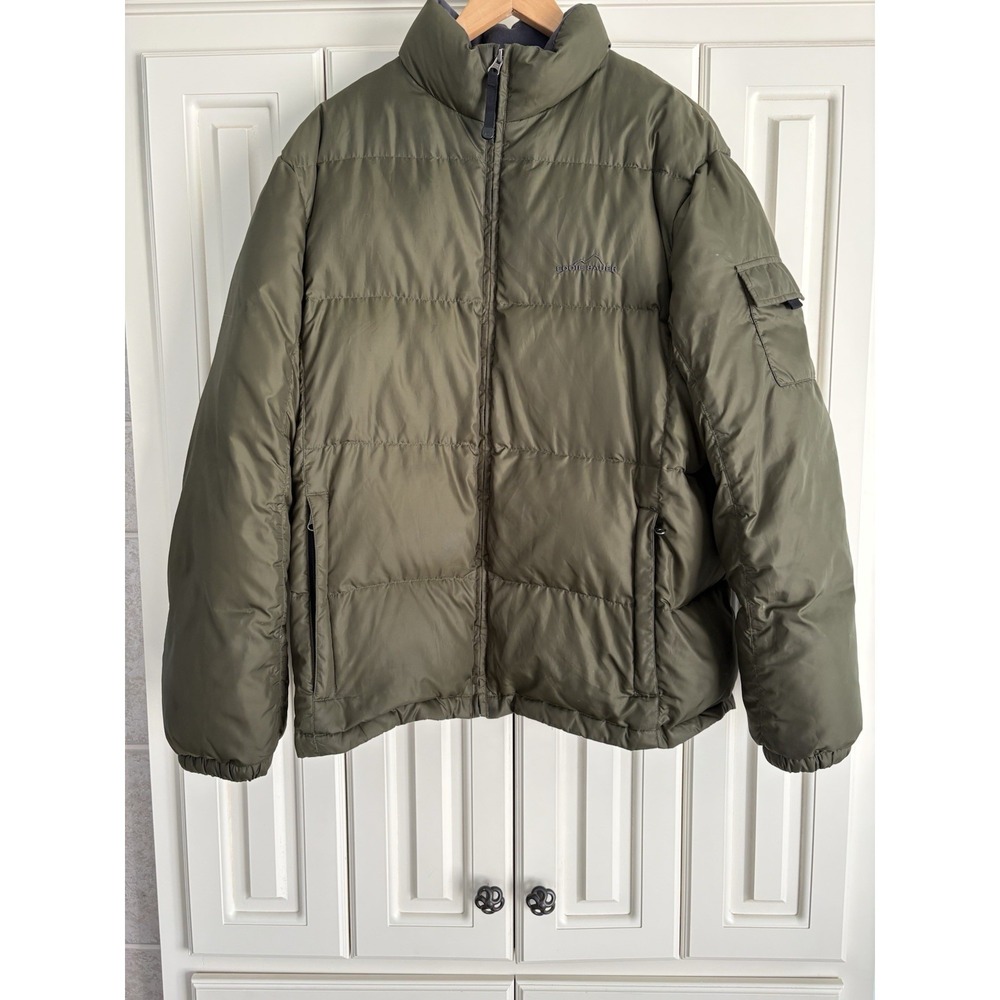 Eddie Bauer Womens Quilted Puffer Coat Olive Green Zip Premium Goose Down Size M